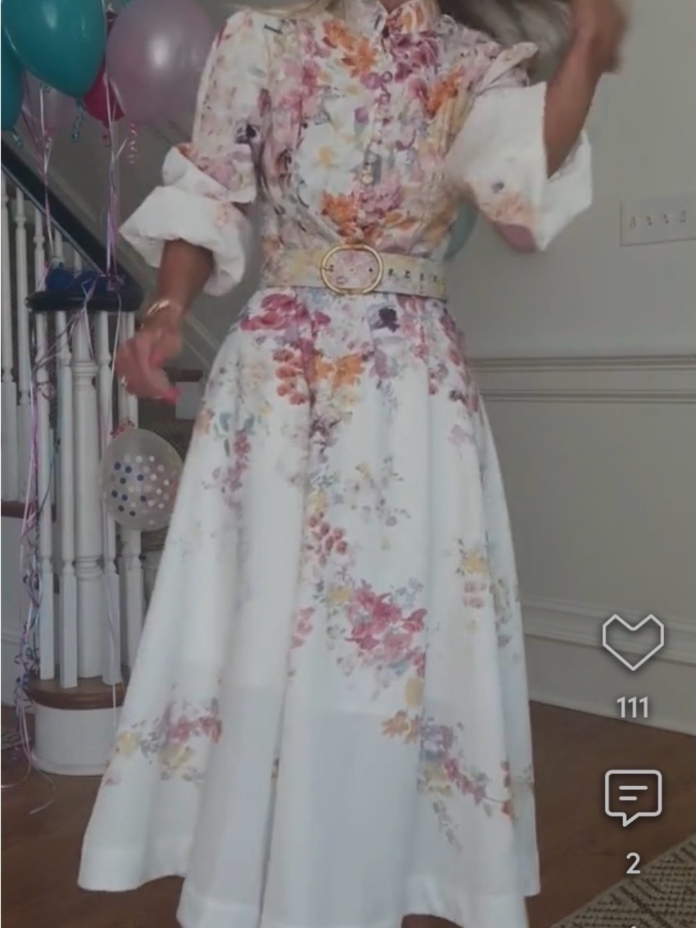 Benaar Anastasia long puff sleeve Floral Belted Maxi Dress - White Multi Size XS - Picture 10 of 10
